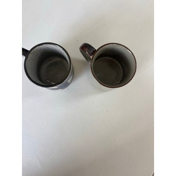 Handmade studio pottery stoneware rustic mugs blue geometric speckle glaze - Picture 3 of 12